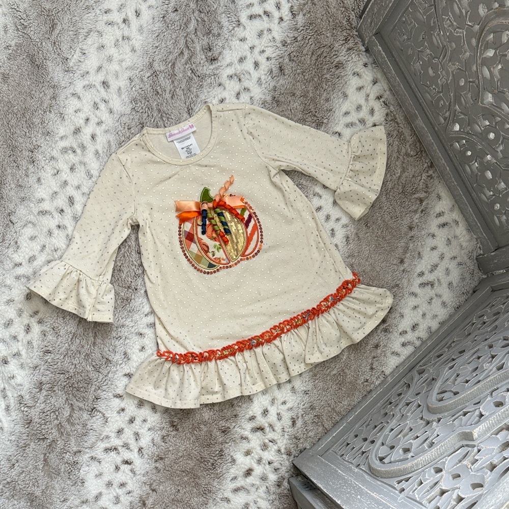 Bonnie Jean pumpkin dress girls 3T polka dot bell sleeves Thanksgiving Halloween
